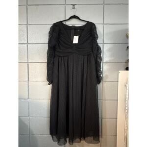 NWT One Pretty Time Black Swiss-Dot Ruffle Sleeve Midi Dress size XL